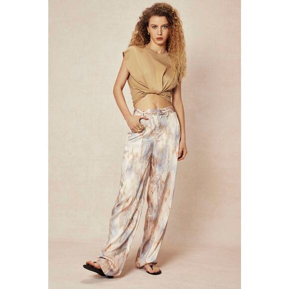 Micas Marble Print High Waisted Satin wide leg Pants NWT Size Small resort wear - Picture 1 of 11